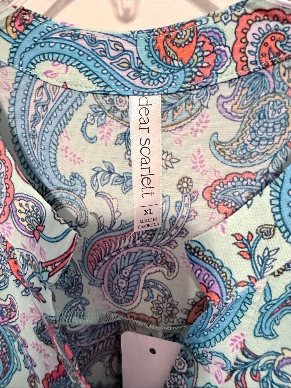 Dear Scarlett Light Aqua Paisley V-Neck Tunic Top - Picture 7 of 10